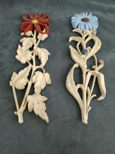 20 Inch Tall Burwood Flowers Wall Hangers Decor one red one blue preowned