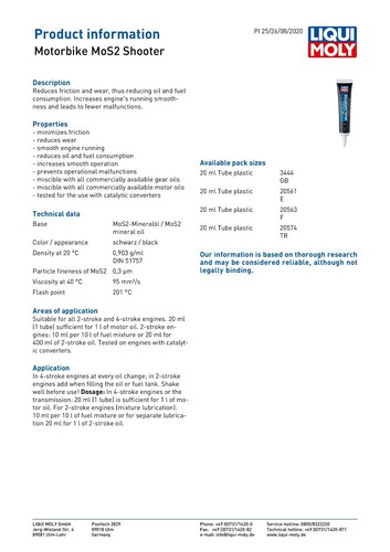 Liqui Moly 20ml MOS2 Shooter Oil Additive - Picture 2 of 2
