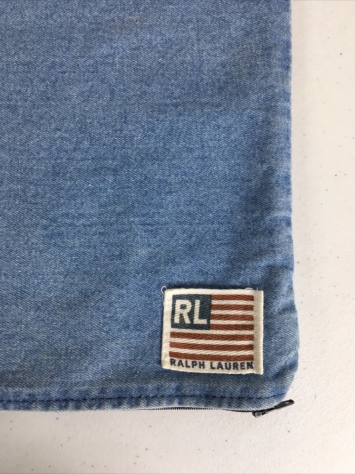 Funda Almohada Vintage Ralph Lauren Denim Etiqueta Bandera HECHA EN EE. UU. Lavado a Piedra Foto 3 de 4