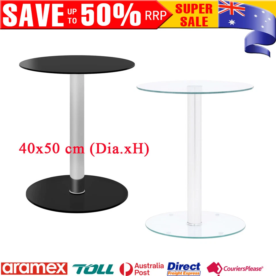 Round Side Coffee Table 40cm Tempered Glass Tabletop Black/Transparent Modern AU - image 1 of 1