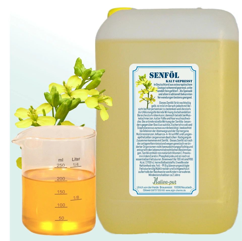 NATIVA PUR Senföl 5-Liter-Kanister kalt gepresst, lebensmittelrein MRSA