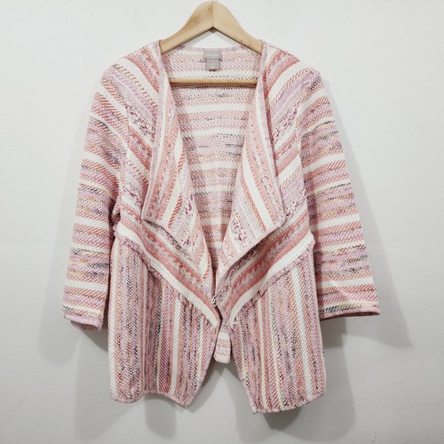 Chico's Striped Tweed Drape-Front Cardigan Warm Multi Knit Sweater Women's XL - Picture 10 of 21