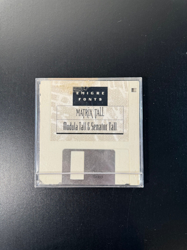 EMIGRE FONT DISC - Matrix, Modula & Senator Tall Fonts - RARE!