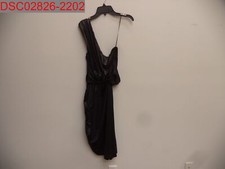 Halston Heritage Women Black Silver Metallic One Shoulder Jersey Party Dress, XL