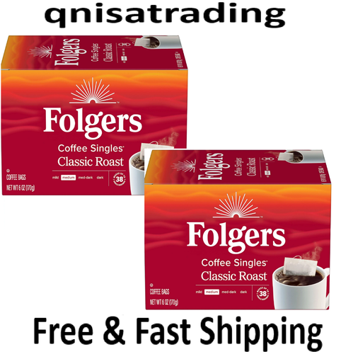 38Count (Pack of 2) Folgers Coffee Singles Classic Roast Coffee Bags