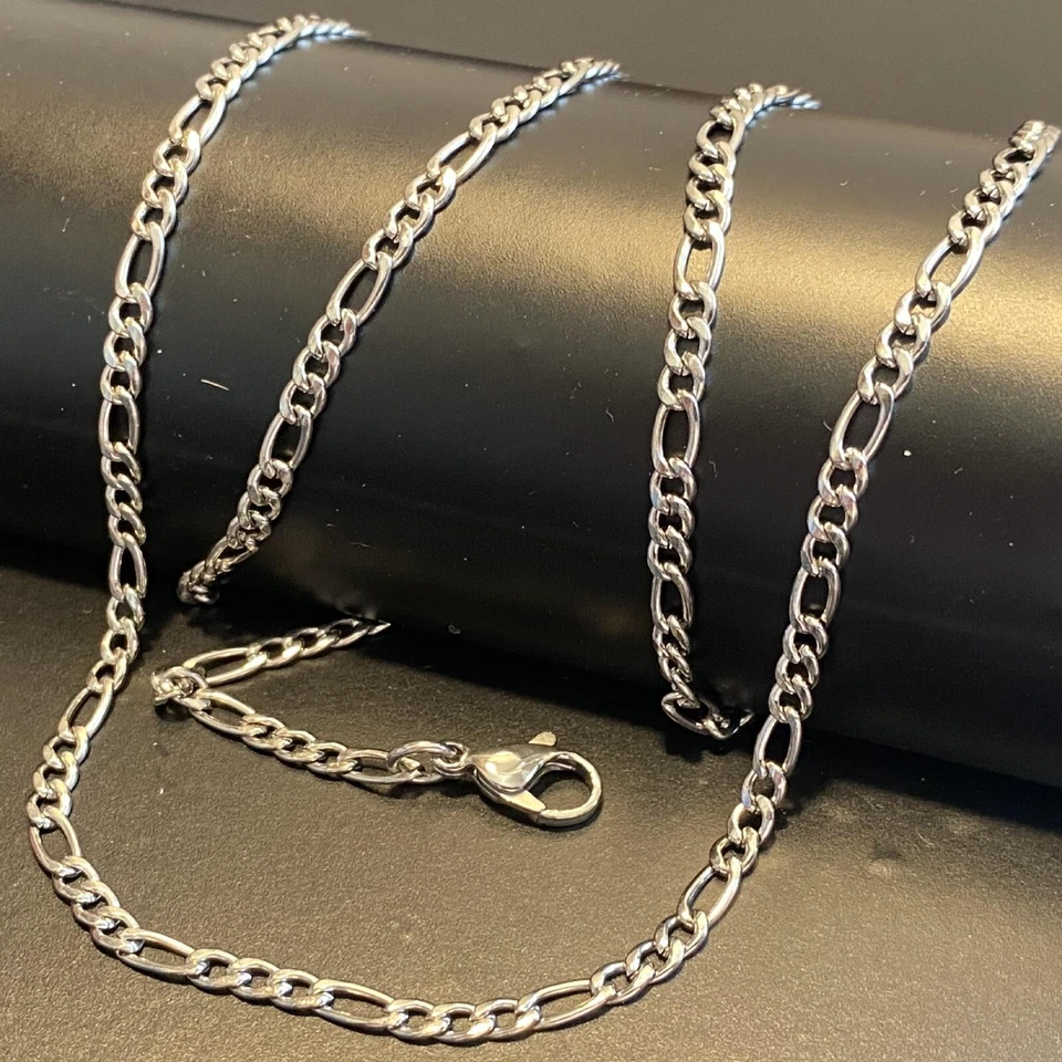  COLLANA IN ACCIAIO INOX UOMO CATENINA GIROCOLLO FIGARO LUNGA 40 45 50 60 70 CM  - Immagine 3 di 4