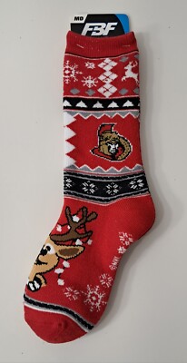 Ottawa Senators Hockey Crew Socks Christmas Sweater Stripe Holiday Reindeer NHL 
