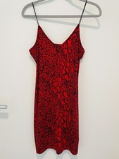 H&M Womens Medium Red Black Animal Print Bodycon Mini Dress Spaghetti Strap