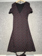 Marks & Spencer Black/red Stretch Occasion Mock Wrap Midi Dress Size 14 M&S