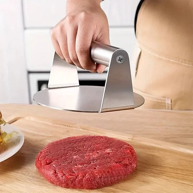 Herramienta de cocina redonda para aplastar hamburguesas de acero inoxidable