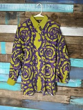 Rare Vintage Versace Jeans Couture Med Green  Purple Baroque Button Down Shirt