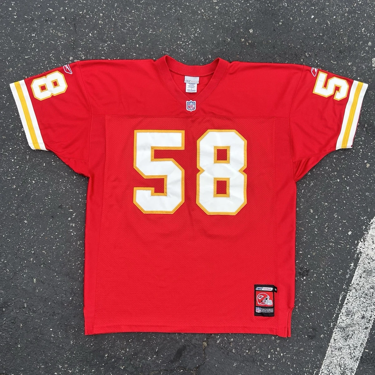 90s NFL チーフス ゲームシャツ 48サイズ デリックトーマス #58 90s Vintage Derrick Thomas #58 Kansas City Chiefs Logo 7 Jersey T