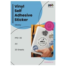 PPD Premium Printable Vinyl Sticker Paper for Inkjet Printer - 20 Sheets Glos...