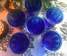 VNTG FULL SET 6 LUMINARC "FRANCE 500" COBALT BLUE TUMBLERS◇ 10 Panel Glass
