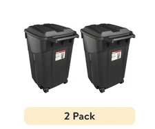 (2 pack) Hyper Tough 45 Gal Heavy Duty Plastic Garbage Can, Attached Lid, Black