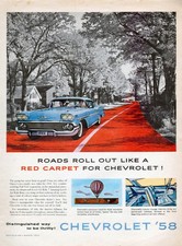 1958 Canadian Chevrolet ad blue Bel Air Sport Coupe Red Carpet