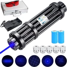 8000M Blue Laser Pointer Visible Beam Light Torch LazerPen+Battery+5 Head Caps
