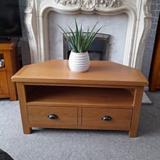 Wood TV Stand Media Unit, Brown, 2 Drawers, Open Shelf, Freestanding