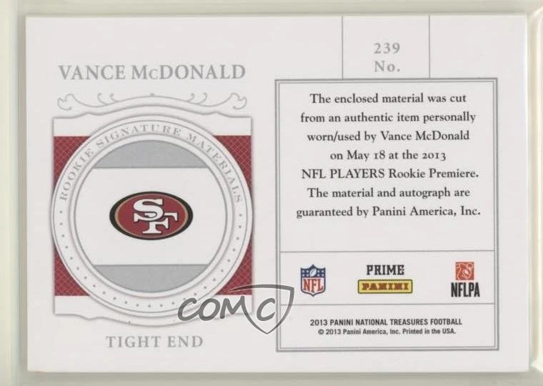 2013 Panini National Treasures Century Black /25 Vance McDonald Rookie Auto RC - Image 2 of 2