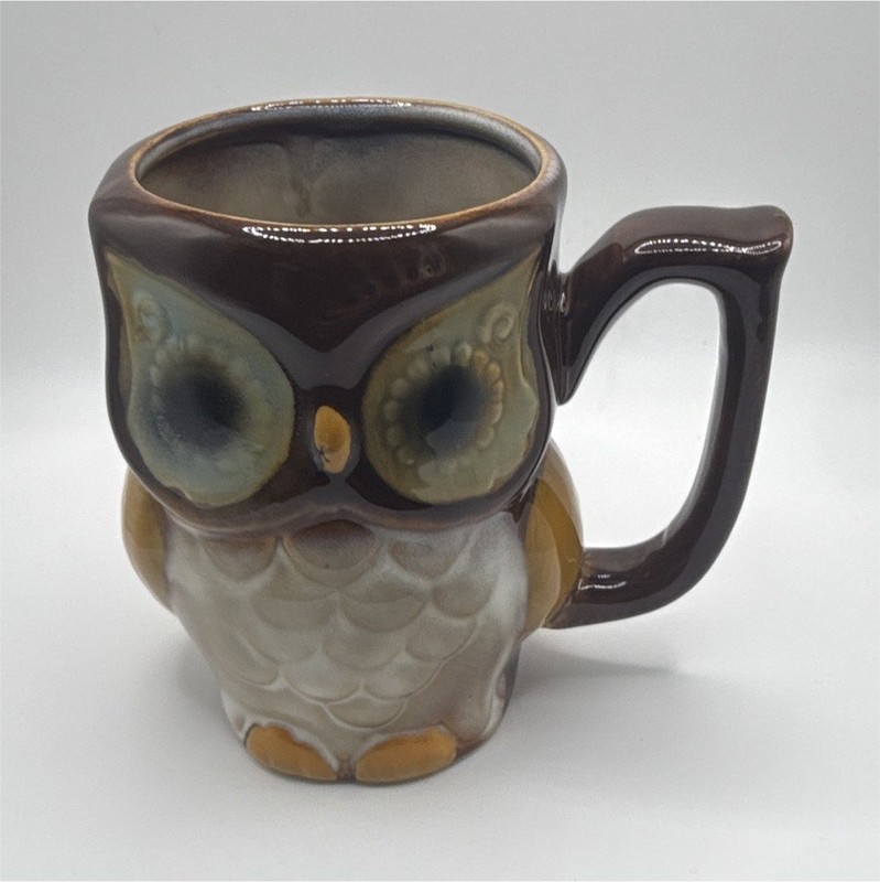 Transpac Food Safe Figural Owl Ceramic Mug, Brown/Beige Glossy Finish