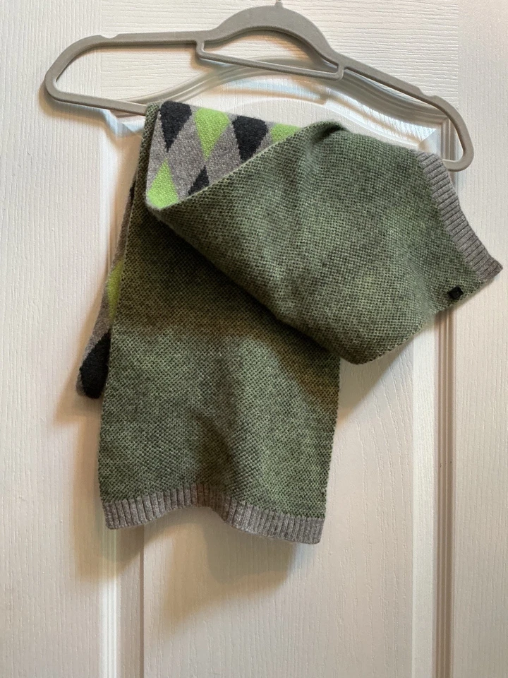 Portolano 70% Lana 30% Cachemira Gris y Negro Verde Argyle Tejido Bufanda Envoltura Foto 3 de 4