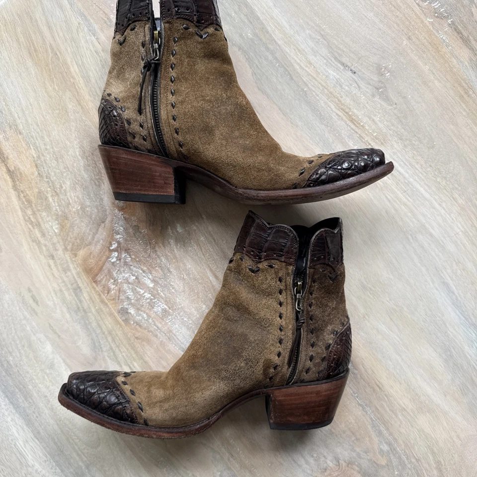 Botas Semental Niño Envejecido Caimán Zorro De Colección Gamuza Punta de Ala Tacón de Vaquera Foto 3 de 4