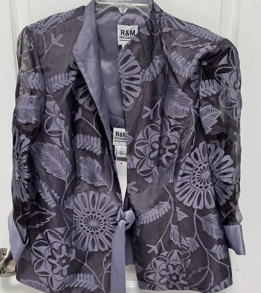Chaqueta de cóctel R&M Richard’s para mujer, púrpura, mangas transparentes, talla 14, nueva con etiquetas Foto 4 de 4