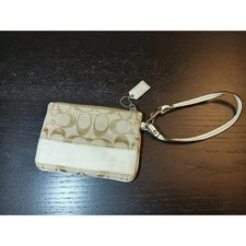 Y2K 2000s Coach Signature C Cream/Tan Small Wristlet Zipper Wallet #????