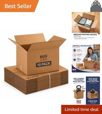 10 Medium Corrugated Cardboard Moving Boxes - 65lbs Capacity Shipping Solution