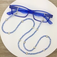 Heart Eyeglass Chain, Blue Glasses Necklace, Valentine's Day Eyewear Holder