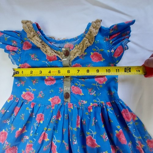 Mustard Pie Girls Blue Floral Roses Dress Size 5 Crochet Accent Collar Sundress - Picture 7 of 9
