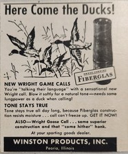 1956 Print Ad Wright Duck & Goose Game Calls Winston Products Peoria,Illinois