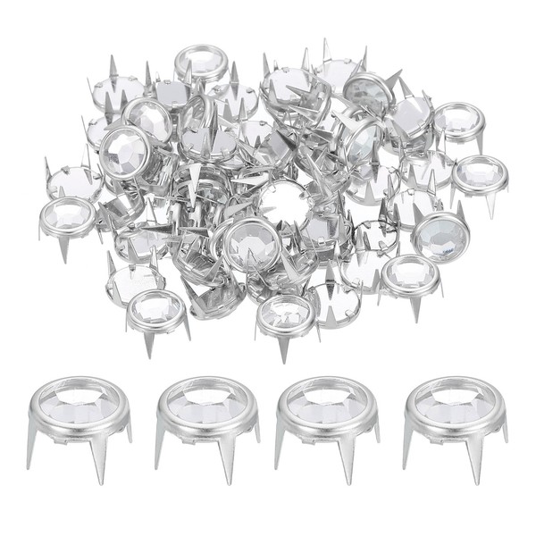 60Pcs Strassnieten, 10Mm Runde Nieten Kristallklauenperlen Nagelkopf, Gold/Weiß-image