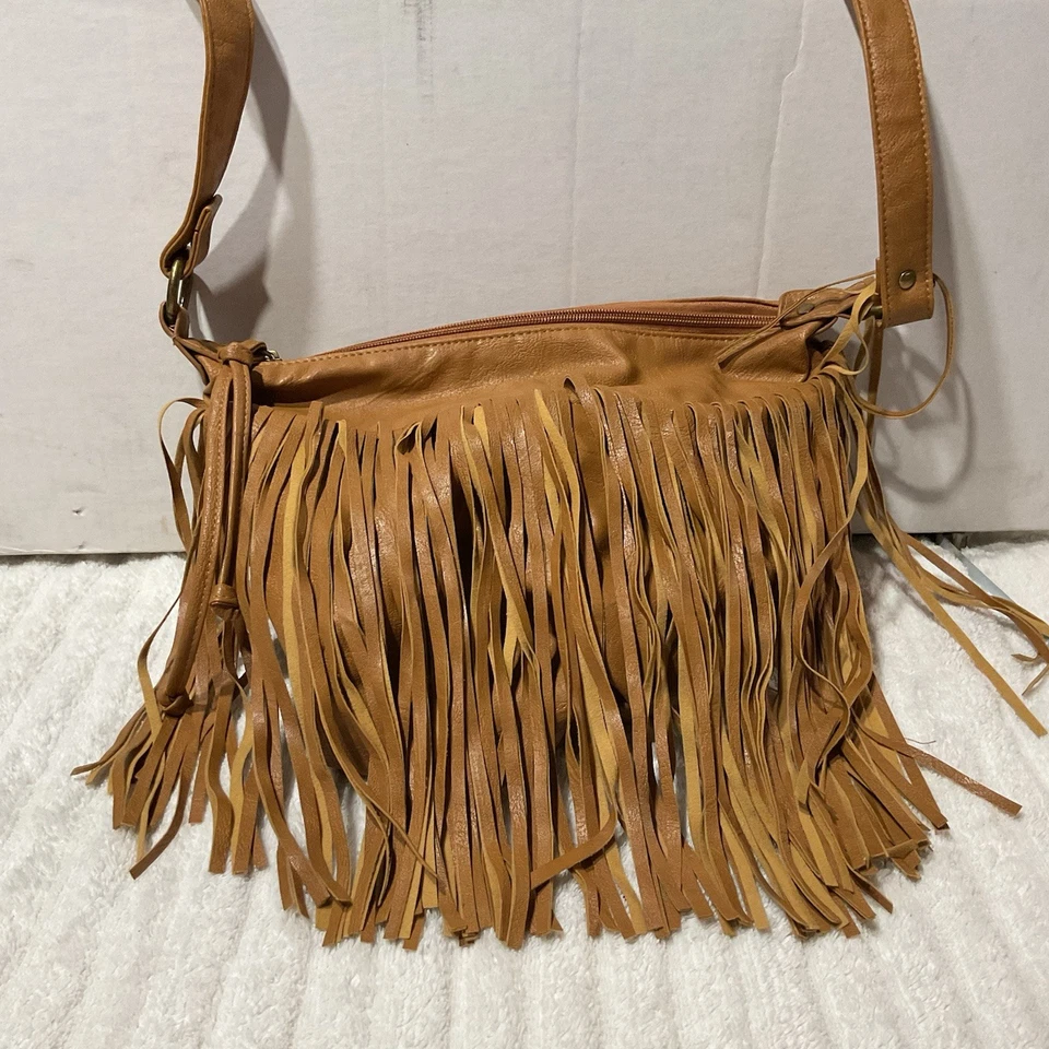 Women’s Leather Fringe Messenger Bag Hobo Crossbody Tassel Shoulder Bags, Brown - Image 2 of 4