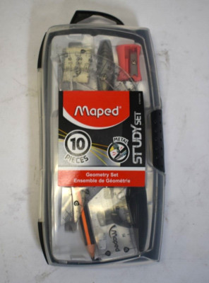 Maped Study Set 10 Piece Metal Compass Ruler Protractor Eraser Sharpener