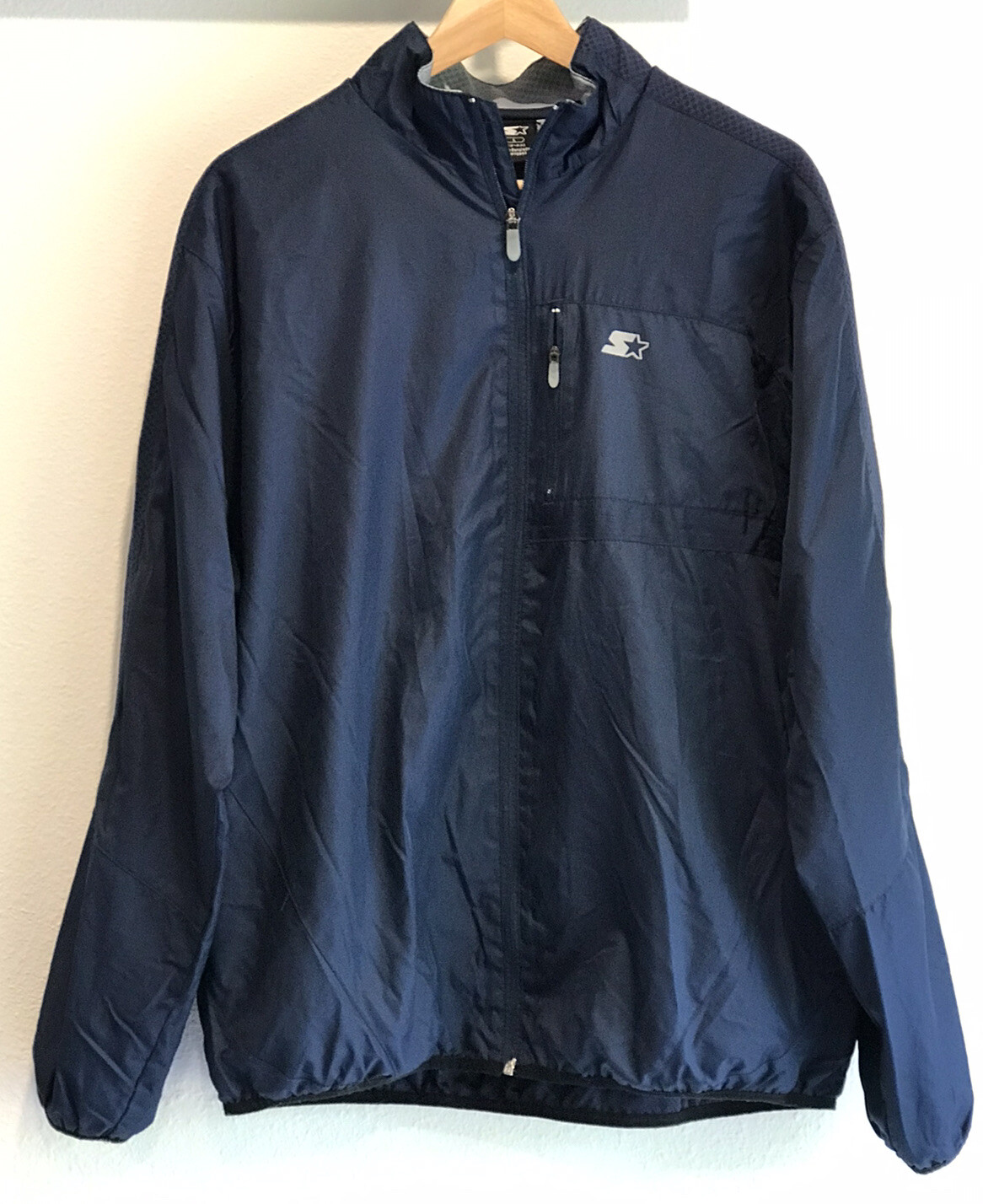 Starter Jacket Windbreaker Mens L Large Full Zip Lightweight Navy Blue