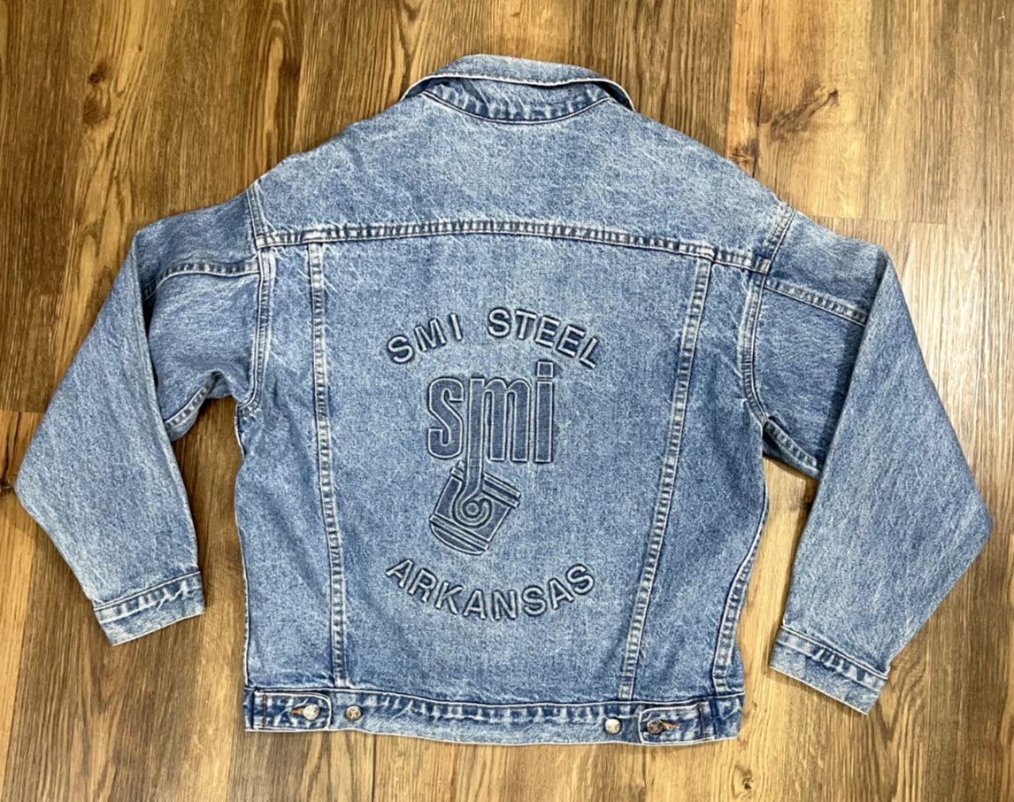 Vintage Denim Trucker Jacket SMI Steel Arkansas Embossed USA Made M