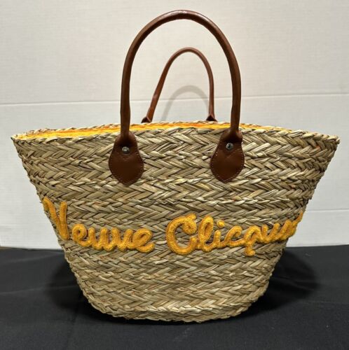 VEUVE CLICQUOT CHAMPAGNE SEAGRASS STRAW BASKET TOTE BEACH BAG - Picture 1 of 6