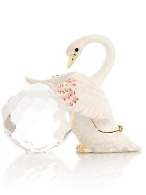 Keren Kopal Swan crystal ball Hand made Trinket box Decorated &Austrian Crystals