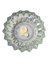 Vtg. KIG Indonesia Large Heavy Crystal Dimensional Cut Clear Glass Ashtray 8"