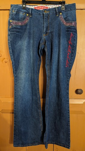 Beverly Hills Polo Club Stretch Denim Blue Damenjeans 16 rosa bestickt - Bild 1 von 10