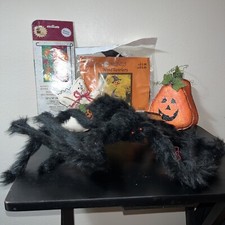 Halloween Lot: Fabric Spider, Outdoor Banner, Wind Twirler, Ghost Pumpkin Props