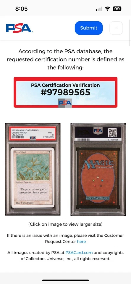 GREEN WARD Unlimited Edition 1993 Magic the Gathering MTG Uncommon🔥PSA 9 MINT🔥 - Image 3 of 4