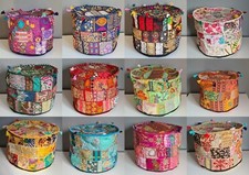 POUF INDIANO PATCHWORK FATTO A MANO COTONE COPRI POUF VINTAGE POUF ROTONDO ETNICO