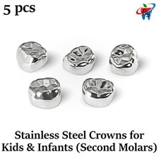 Dental Stainless Steel Crowns for Kids Children Second Molar Size Selection 5pcs