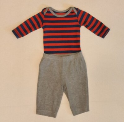 Carter's Baby Boy 3 months 2-Pc Red Blue Striped Bodysuit & Gray Pants