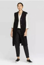 Euc Prologue Women's Sleeveless Deep V-neck Front Button Longline Sherpa Vest- L