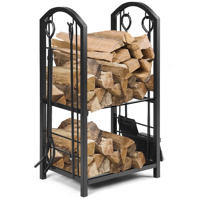 Fireplace Log Rack With 4 Tools Firewood Holders Outdoor Indoor