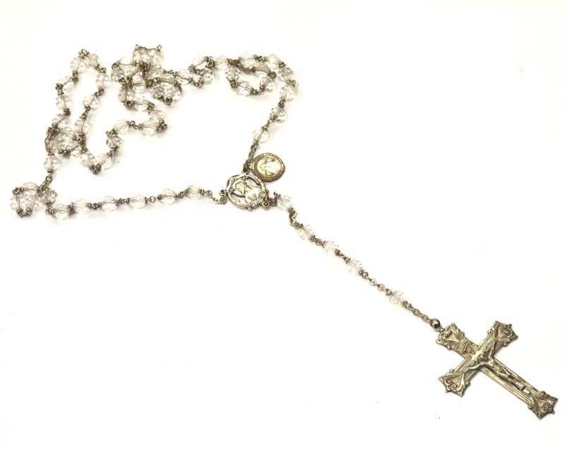 925 sterling silver  CZ cubic zirconia crystal bead Catholic rosary cross 37.3g