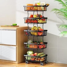 5 Tier Fruit Basket For Kitchen Stackable Fruit And Vegetable Wire Basket With W